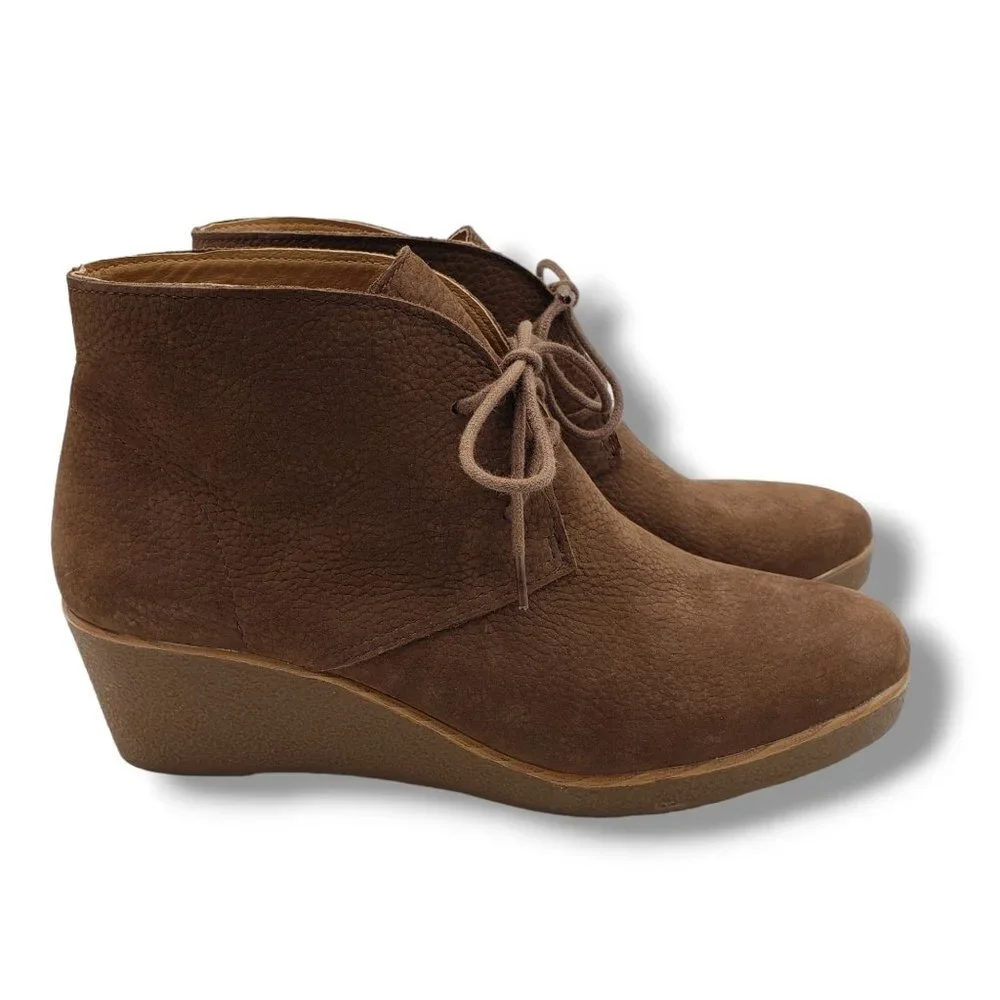 Lucky Brand Junes Wedge Boot Womens 8.5 Brown Nubuck Leather‎